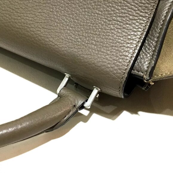 CELINE Trapese Shoulder Bag Hand Bag Charcoal gray Suede x Leather - Picture 6 of 9